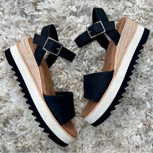 Toms DIANA Black and Tan Platform Espadrille Sandals